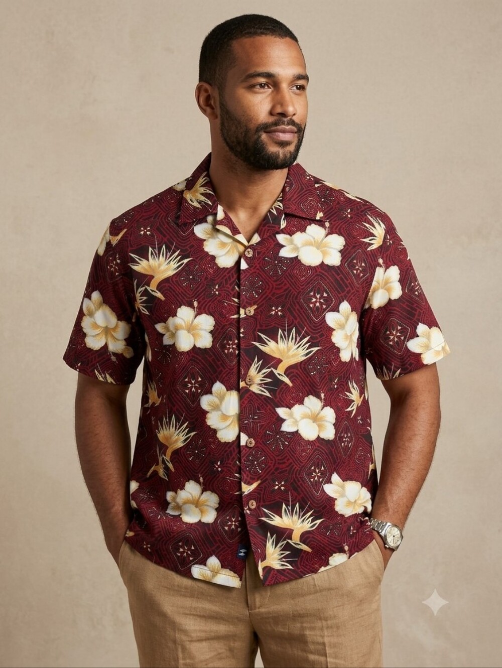 Vintage Hot Sand Hawaiian Shirt XL Red Floral Bird of Paradise Aloha